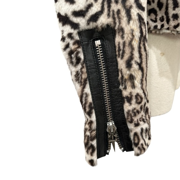 Cesare Paciotti Leopard animal print dagger rabbit fur Moto jacket XS - Picture 6 of 16